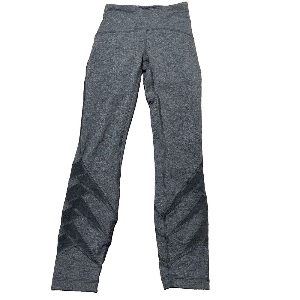 Lululemon Motionful High Rise 7/8 Leggings Gray Heathered Mesh Chevron Sz 2